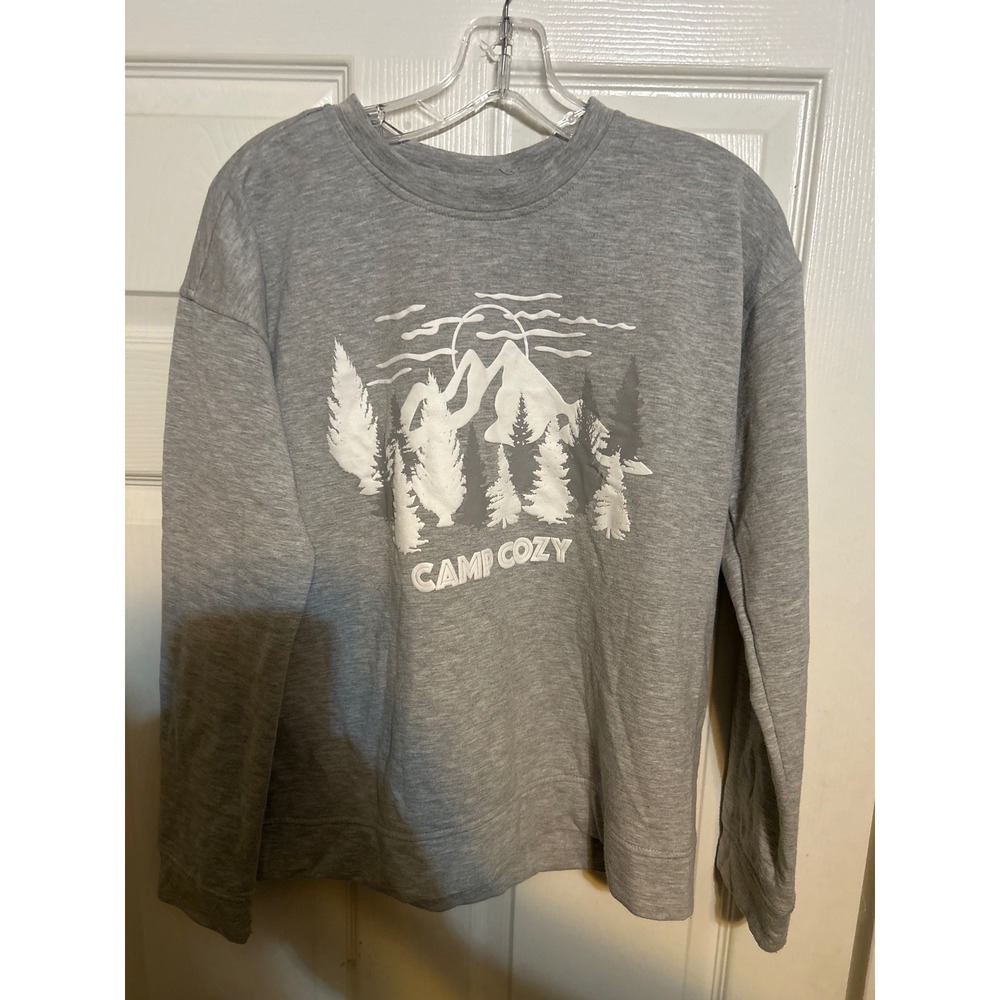 Bobeau Camp Cozy Graphic Sweatshirt Mens Small Grey Mountain‎ Pullover Fleece S